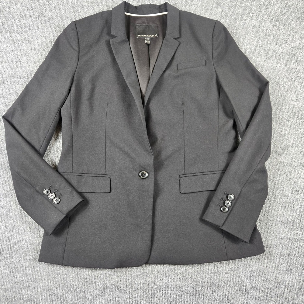Banana Republic 95% Woo Blazer Womens 6 Petite Black 95%Wool Blend Single Button - Picture 1 of 10